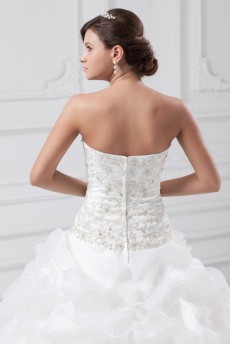 Organza Strapless A Line Gown with Embroidery