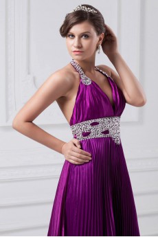 Satin Halter A Line Gown with Embroidery