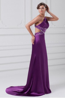 Satin Asymmetrical A Line Gown with Embroidery