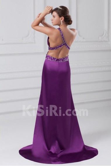 Satin Asymmetrical A Line Gown with Embroidery