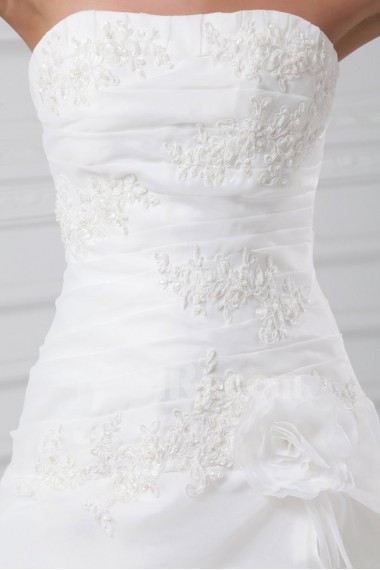 Organza Strapless A Line Gown with Embroidery