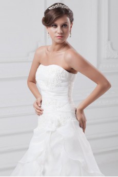 Organza Strapless A Line Gown with Embroidery