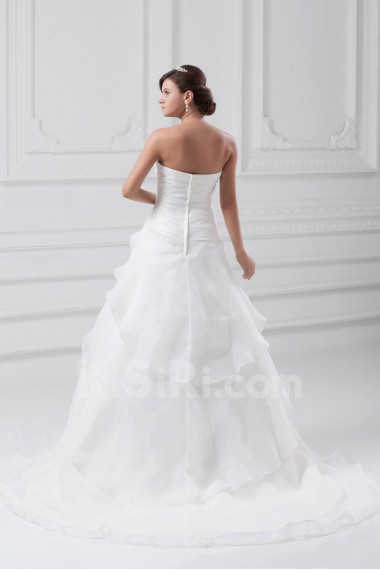 Organza Strapless A Line Gown with Embroidery