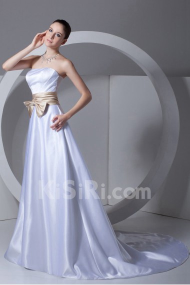 Satin Strapless A Line Gown with Sash