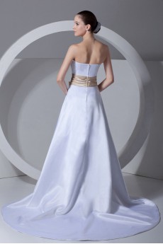 Satin Strapless A Line Gown with Sash