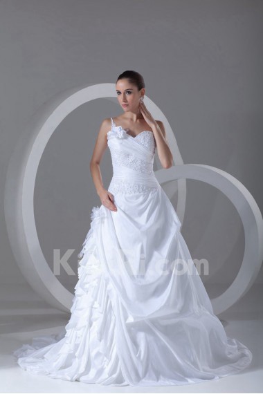 Taffeta Sweetheart A Line Gown with Hand-made Flowers