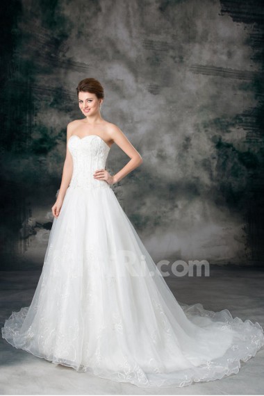 Organza Sweetheart A Line Gown with Embroidery