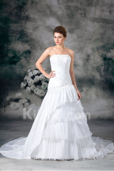 Taffeta Strapless A Line Gown with Embroidery