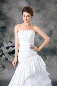 Taffeta Strapless A Line Gown with Embroidery