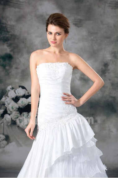 Taffeta Strapless A Line Gown with Embroidery