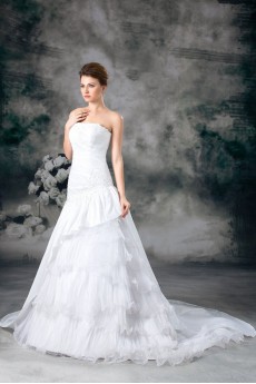 Taffeta Strapless A Line Gown with Embroidery