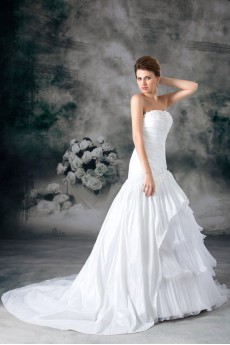 Taffeta Strapless A Line Gown with Embroidery