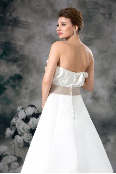 Satin Strapless A Line Gown with Hand-made Flowers