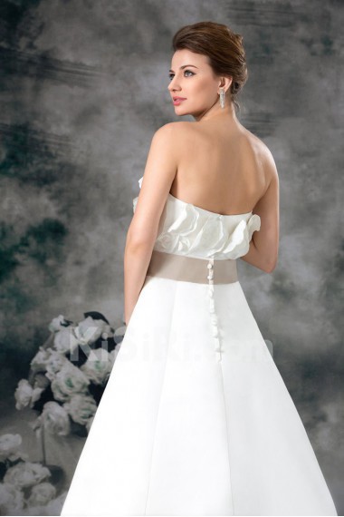 Satin Strapless A Line Gown with Hand-made Flowers