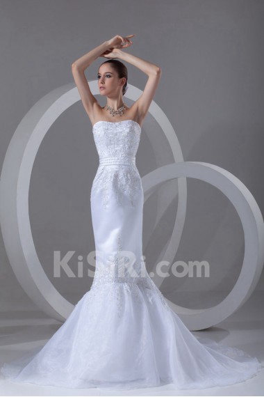 Organza and Satin Scoop Mermaid Gown with Embroidery