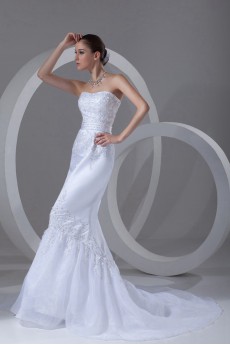 Organza and Satin Scoop Mermaid Gown with Embroidery