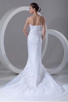 Organza and Satin Scoop Mermaid Gown with Embroidery