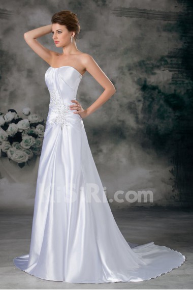 Satin Sweetheart Sheath Gown with Embroidery