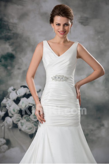 Taffeta V-Neck Sheath Dress with Embroidery