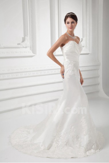 Satin Sweetheart Sheath Gown with Embroidery