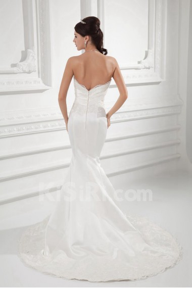 Satin Sweetheart Sheath Gown with Embroidery