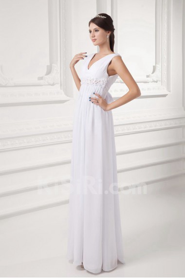 Chiffon V Neckline Column Gown with Embroidery