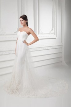 Satin and Net Sweetheart Sheath Gown with Embroidery