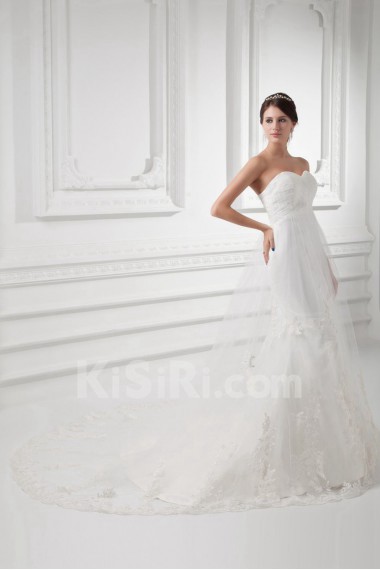 Satin and Net Sweetheart Sheath Gown with Embroidery