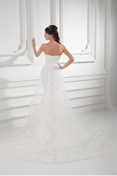 Satin and Net Sweetheart Sheath Gown with Embroidery