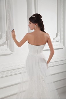 Satin and Net Sweetheart Sheath Gown with Embroidery