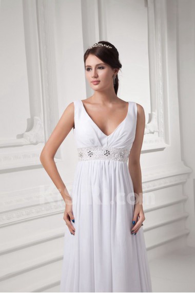 Chiffon V Neckline Column Gown with Embroidery