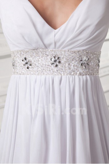 Chiffon V Neckline Column Gown with Embroidery