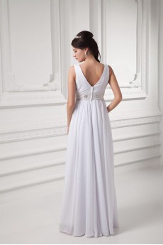 Chiffon V Neckline Column Gown with Embroidery