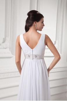 Chiffon V Neckline Column Gown with Embroidery