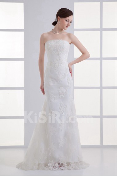 Satin and Net Strapless Sheath Gown with Embroidery