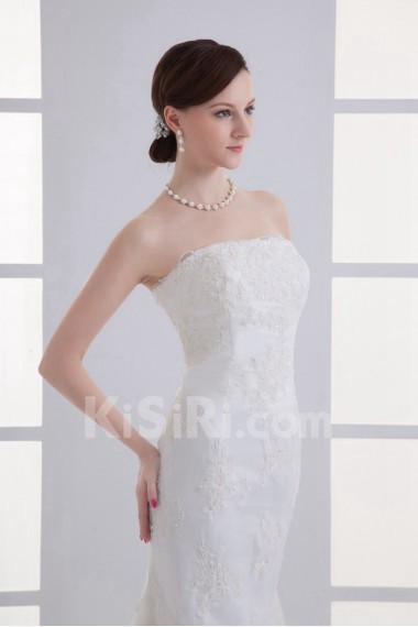 Satin and Net Strapless Sheath Gown with Embroidery