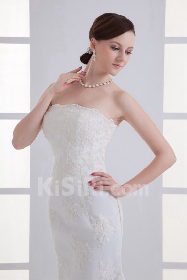 Satin and Net Strapless Sheath Gown with Embroidery