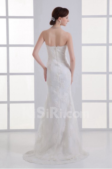 Satin and Net Strapless Sheath Gown with Embroidery