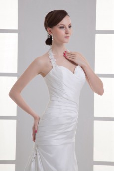 Satin Sheath Gown with Crisscross Ruched Bodice