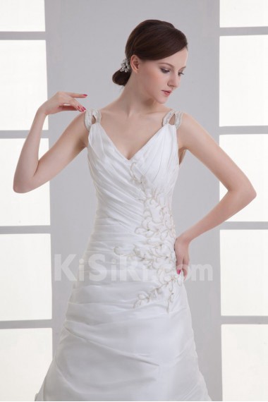 Taffeta V Neckline Sheath Gown with Embroidery