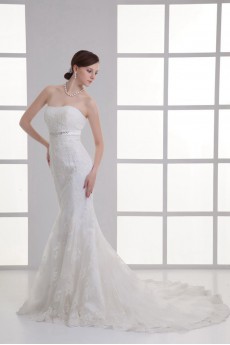 Strapless Sheath Gown with Embroidery