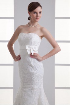 Satin and Net Sweetheart Sheath Gown with Embroidery