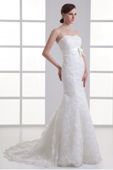 Satin and Net Sweetheart Sheath Gown with Embroidery