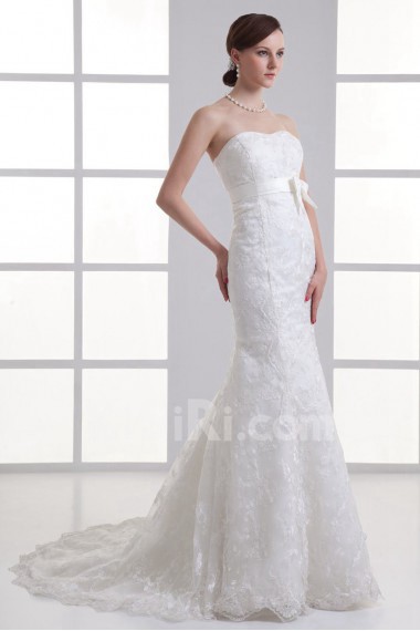 Satin and Net Sweetheart Sheath Gown with Embroidery