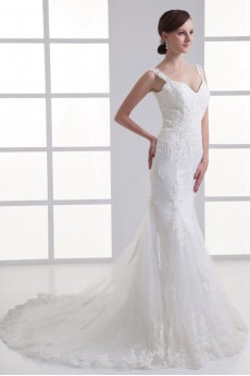 Satin and Net Sheath Gown with Embroidery