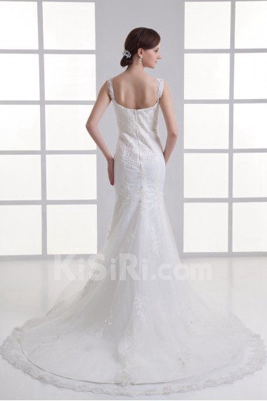 Satin and Net Sheath Gown with Embroidery