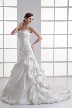 Satin Strapless Sheath Gown with Embroidery