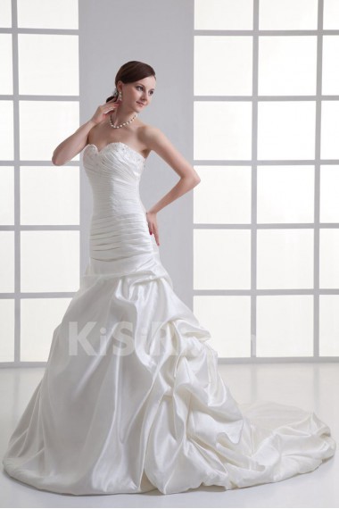 Satin Strapless Sheath Gown with Embroidery