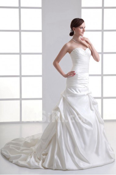 Satin Strapless Sheath Gown with Embroidery