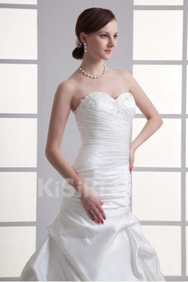 Satin Strapless Sheath Gown with Embroidery